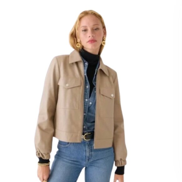 NWT JCrew Bomber Leather Jacket Womens XS Tan Nude Boulder Long Sleeve BJ932 NEW - Picture 13 of 13
